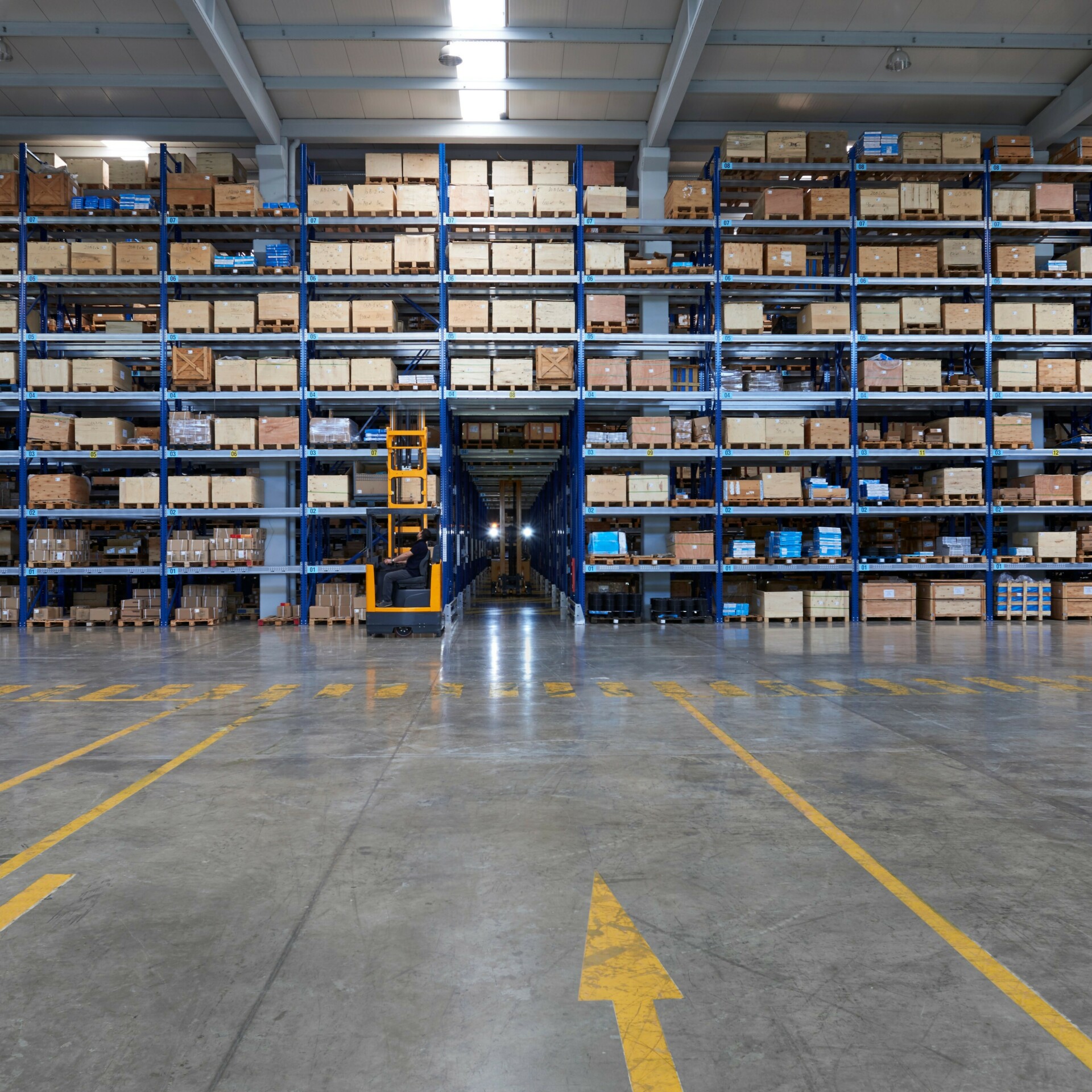 Forklift in a warehouse